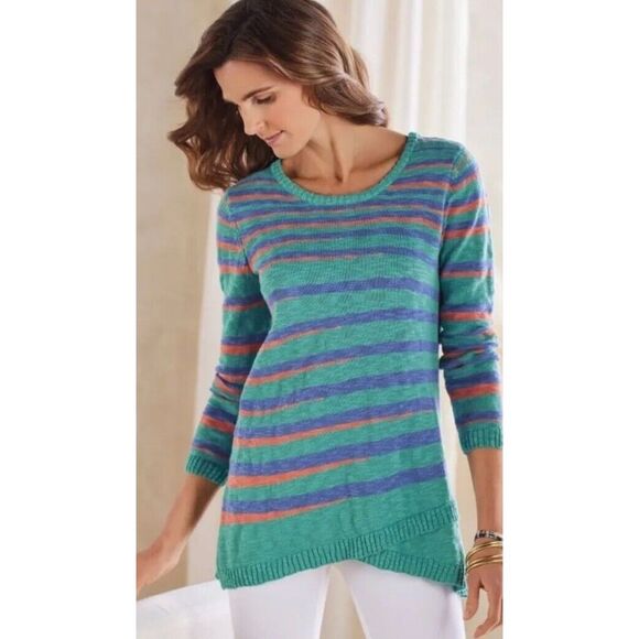 Soft Surroundings Odyssey Stripe Sweater Size 1X Lightweight Cotton‎ NWT - Picture 1 of 7